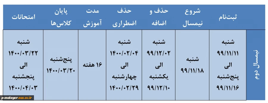 تقویم آموزشی نیم سال دوم سال تحصیلی 1400-1399 3