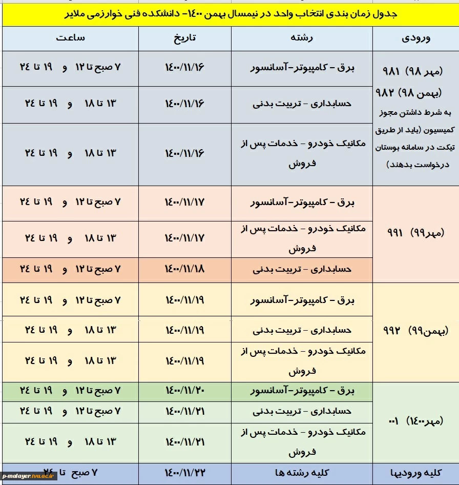 اطلاعیه انتخاب واحد  2