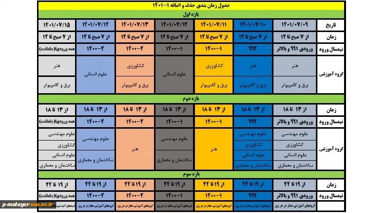 جدول زمانبندی حذف و اضافه دانشجویان نیم سال اول سال تحصیلی 1401-1402 2